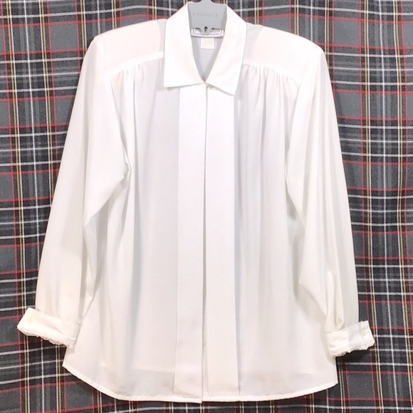 IMPRESSIONS White Semi Sheer Hidden Button Placket Long Sleeve Blouse - Picture 6 of 6